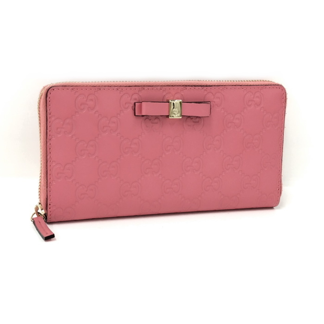 GUCCI◇長サイフ_マイクログッチシマ/レザー/ピンク/レディース-