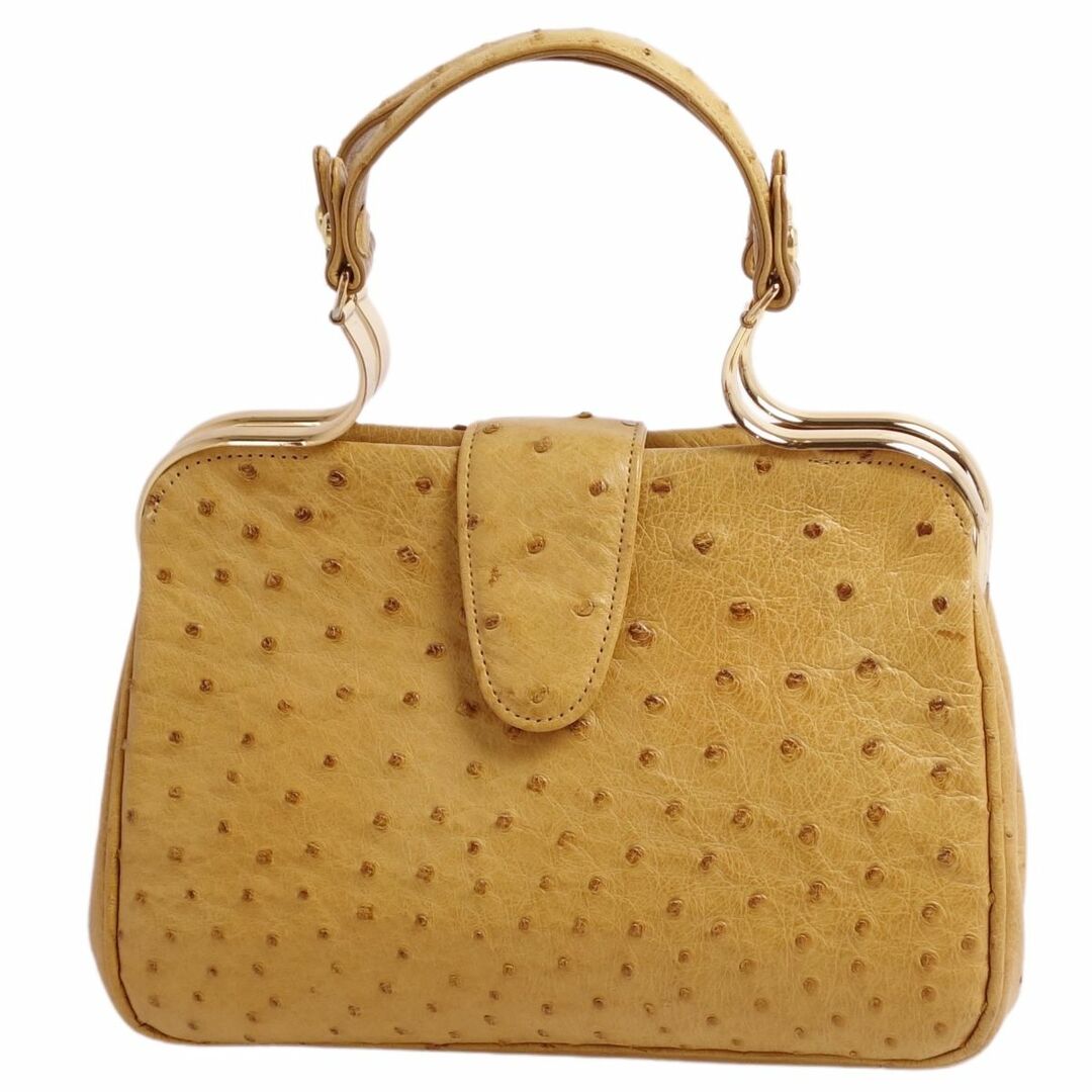 美品 オーストリッチ OSTRICH バッグ ハンドバッグ がま口 エキゾチックレザー カバン レディース ブラウン | フリマアプリ ラクマ