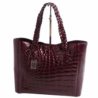 クロコダイル(Crocodile)の美品 クロコダイル CROCODILE JRA バッグ ハンドバッグ トートバッグ シャイニークロコ ワニ革 カバン レディース ボルドー(トートバッグ)