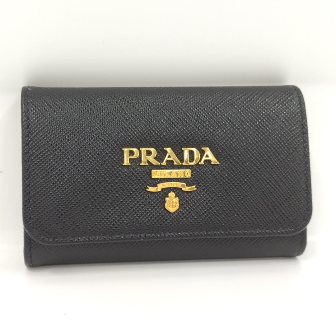 PRADA - PRADA キーケース サフィアーノ ネロ レザー ブラック ピンク