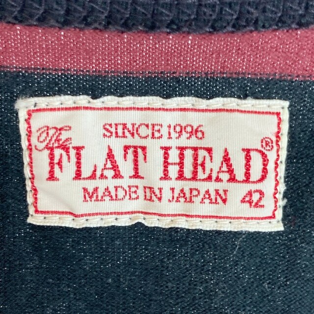 THE FLAT HEAD(フラットヘッド)の★フラットヘッド ボーダーTシャツ 臙脂 レッド × ブラック size42 メンズのトップス(Tシャツ/カットソー(七分/長袖))の商品写真