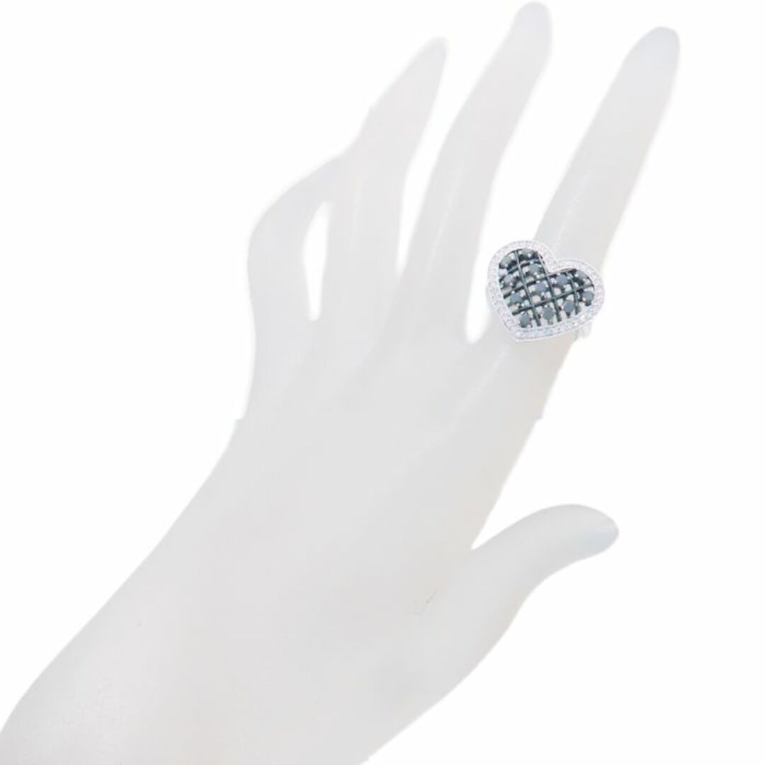 ブラックダイヤモンド0.40ct ダイヤモンド0.23ct 9.5号 リング 指輪 ハートモチーフ K18WG ホワイトゴールド / 64949【中古】【FJ】 レディースのアクセサリー(リング(指輪))の商品写真