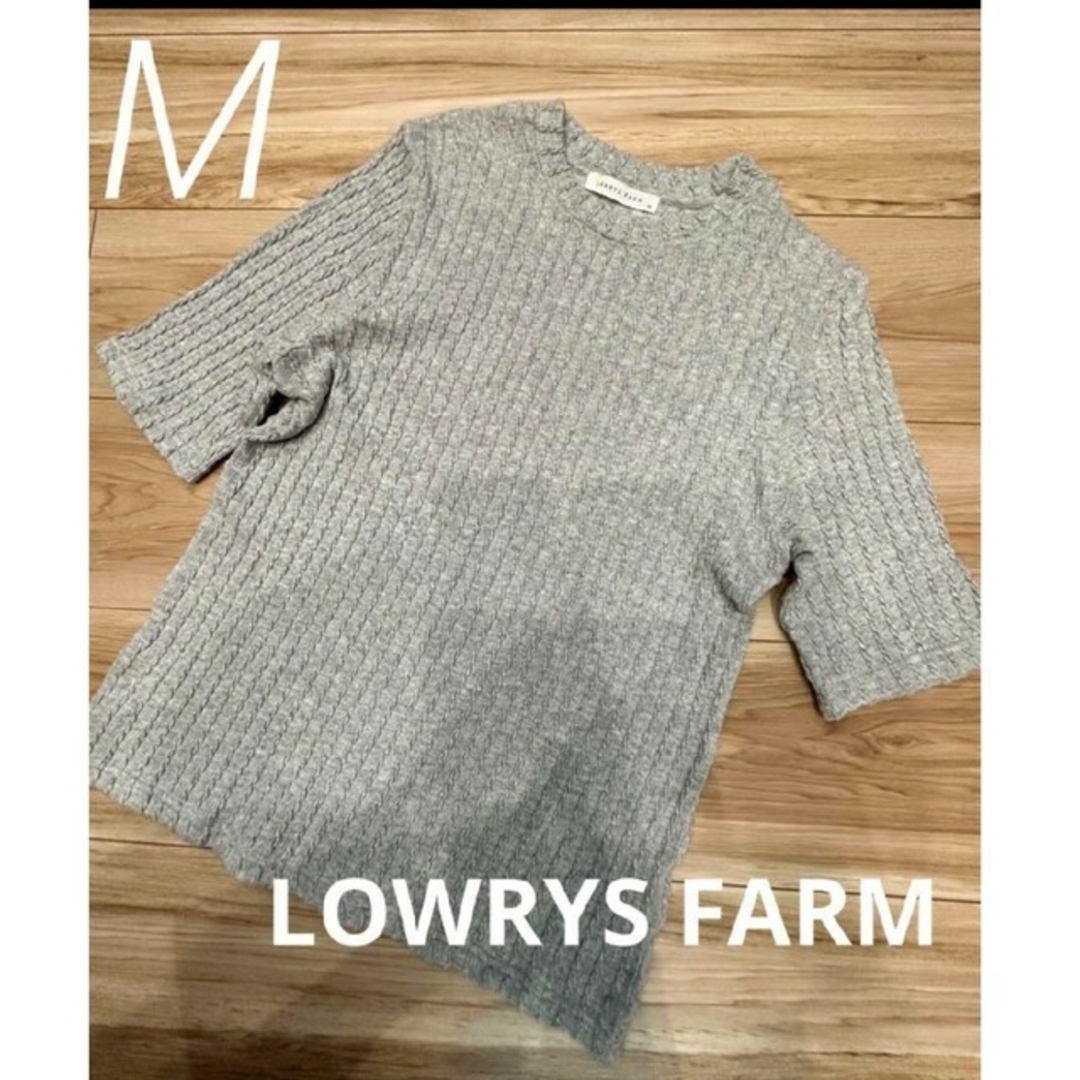 LOWRYS FARM(ローリーズファーム)の【LOWRYSFARM】ケーブル編み半袖ニットトップス  M レディースのトップス(Tシャツ(半袖/袖なし))の商品写真