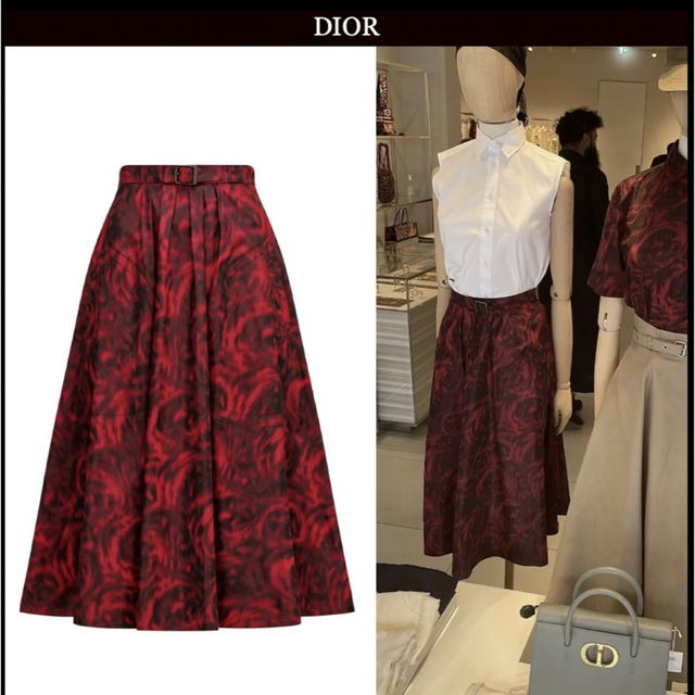 ローズプリント タフタ ロングスカート Dior