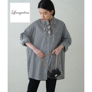 ラウンジドレス(Loungedress)のLoungedress バンドカラーストライプシャツ　美品(シャツ/ブラウス(長袖/七分))