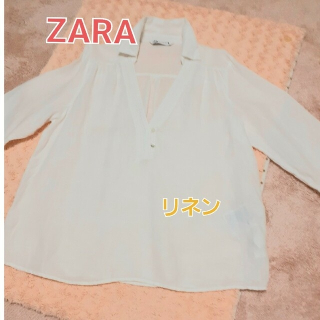 ZARA(ザラ)のZARA　プルオーバー　白　リネン レディースのトップス(シャツ/ブラウス(長袖/七分))の商品写真