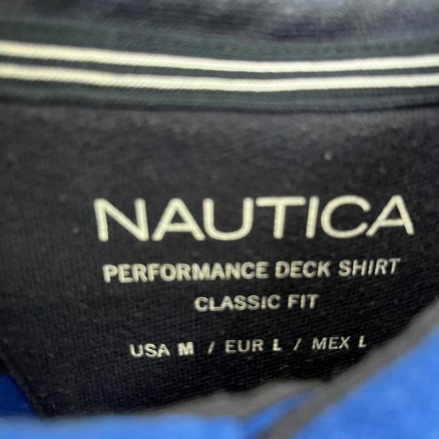 NAUTICA(ノーティカ)のアメリカ古着NAUTICAノーティカ　刺繍ロゴ半袖ボーダー鹿の子ポロシャツM青黒 メンズのトップス(ポロシャツ)の商品写真