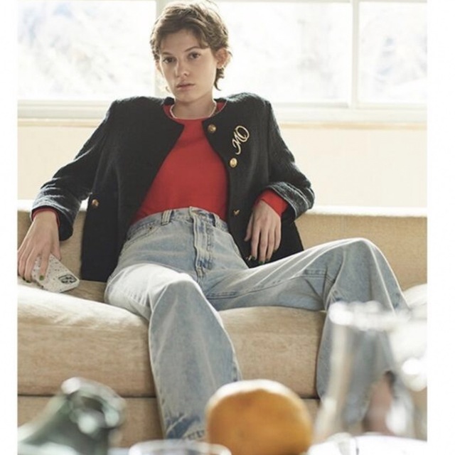 Mila Owen(ミラオーウェン)のmila owen ノーカラーAライン金釦ツイードジャケット レディースのジャケット/アウター(ノーカラージャケット)の商品写真