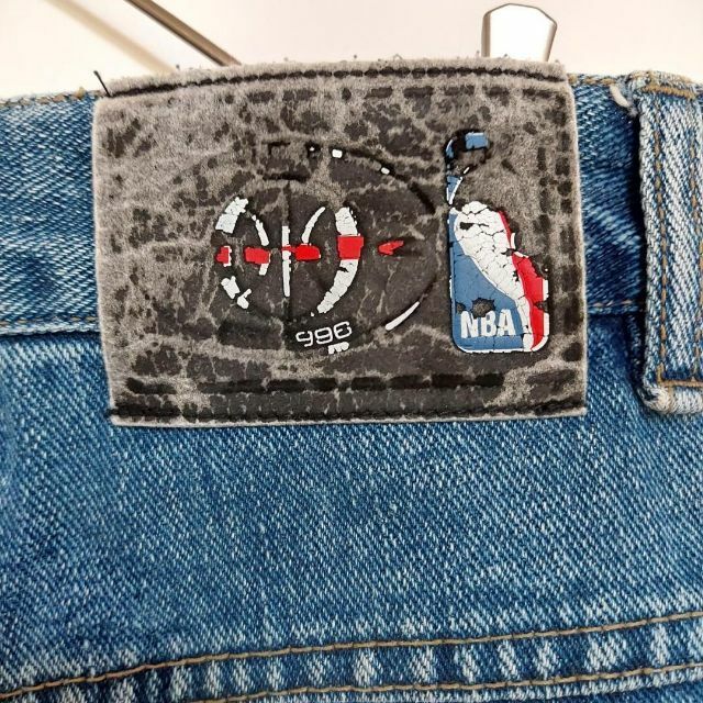 W36 UNK NBA 極太バギービッグワッペンデニム ヒップホップパンツ 青の