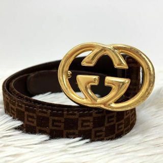 グッチ(Gucci)のグッチ ベルト スウェード GG インターロッキング 茶色 ゴールドロゴ(ベルト)