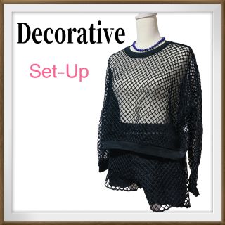 Decorative シースルー　トップス＆ショートパンツ　セットアップ　黒　Ｓ(セット/コーデ)