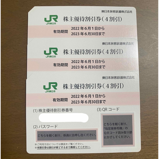 JR東日本　株主優待割引券　３枚