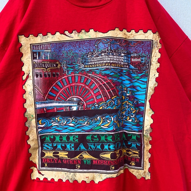 Hanes(ヘインズ)のメキシコ製　半袖Tシャツ　ビッグプリント　赤色　男女兼用　XLサイズ　カットソー メンズのトップス(Tシャツ/カットソー(半袖/袖なし))の商品写真