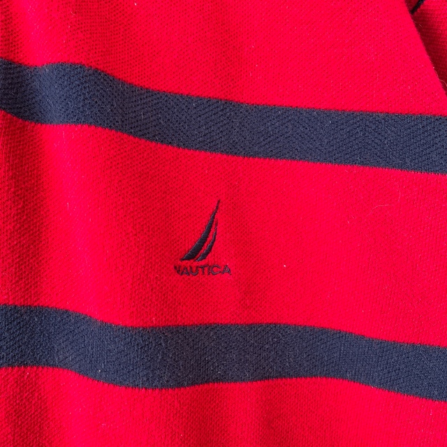 NAUTICA(ノーティカ)のノーティカ　半袖ポロシャツ　ラガー　ボーダー　刺繍ロゴ　男女兼用　赤色　Lサイズ メンズのトップス(ポロシャツ)の商品写真