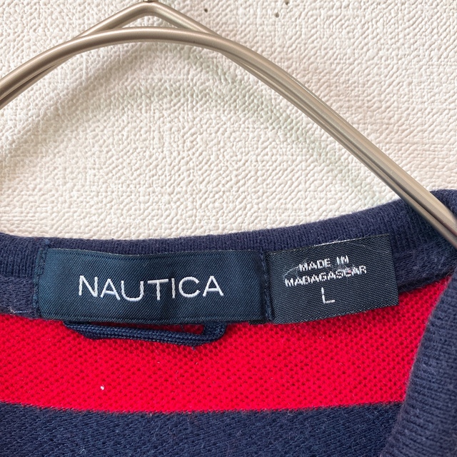 NAUTICA(ノーティカ)のノーティカ　半袖ポロシャツ　ラガー　ボーダー　刺繍ロゴ　男女兼用　赤色　Lサイズ メンズのトップス(ポロシャツ)の商品写真