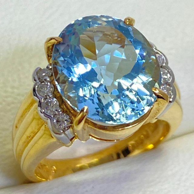 K18Pt900 天然大粒アクアマリンリング 6.04ct 鑑別書付きの通販 by ...