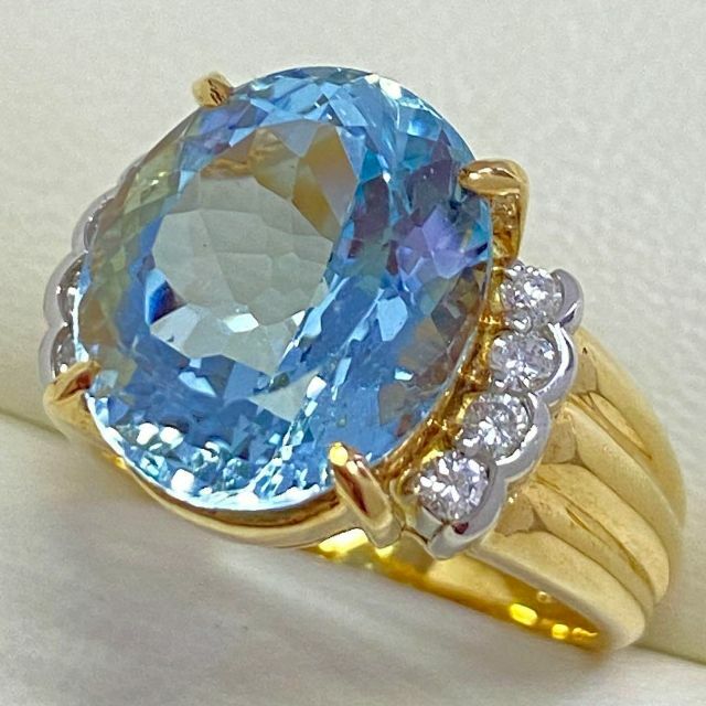 K18Pt900 天然大粒アクアマリンリング 6.04ct 鑑別書付きの通販 by ...