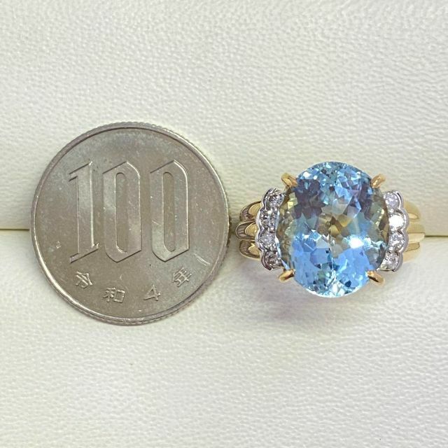 K18Pt900 天然大粒アクアマリンリング 6.04ct 鑑別書付きの通販 by ...