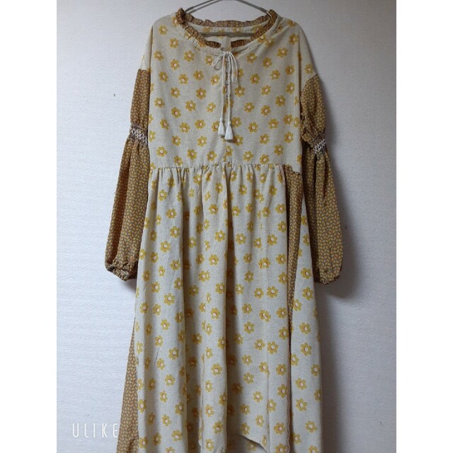 AS KNOW AS PINKY♡ロングワンピース花柄🌼フリルイエロー💛美品 | フリマアプリ ラクマ