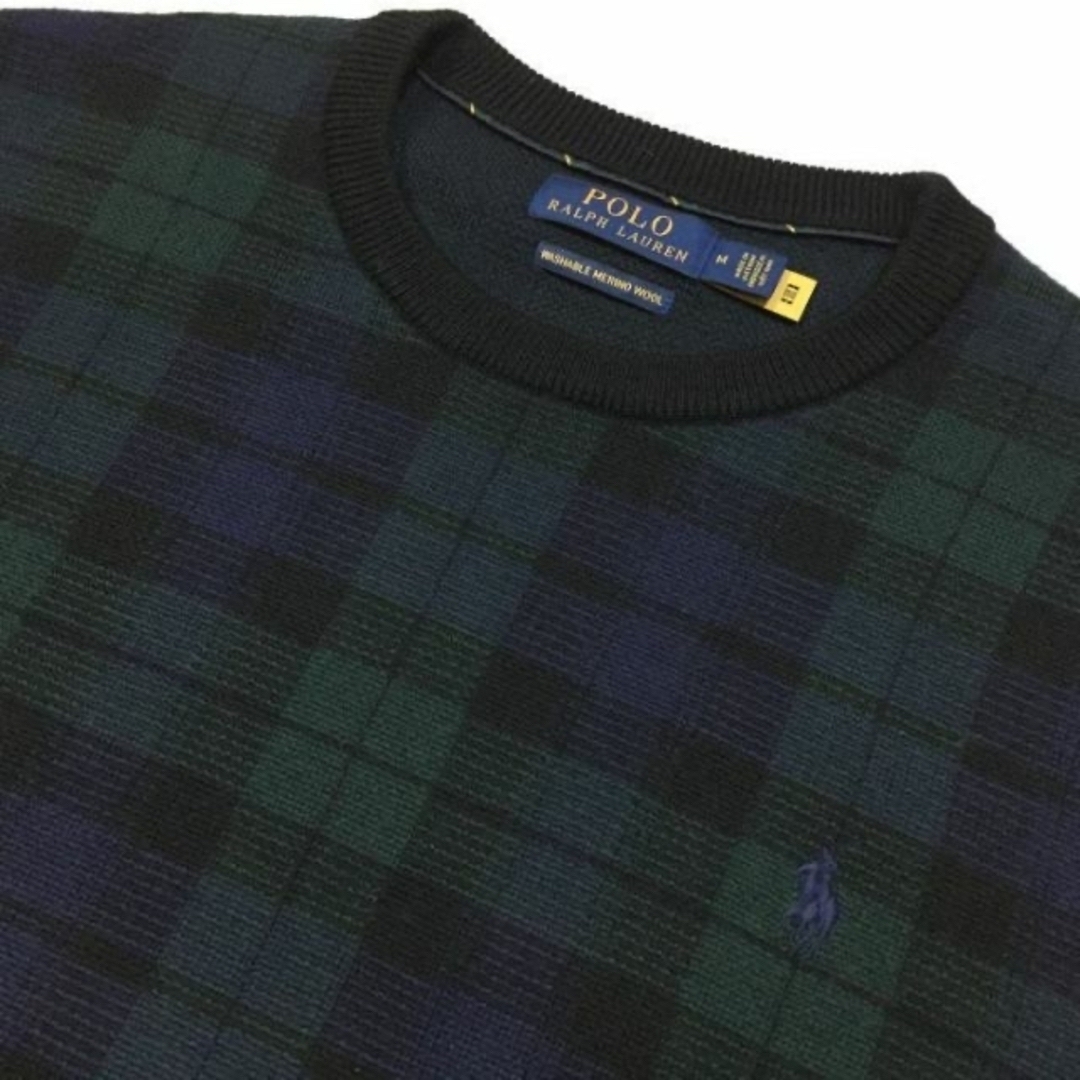 極美品 M ポロ ラルフローレン プラッド ウォッシャブル ウール セーター-