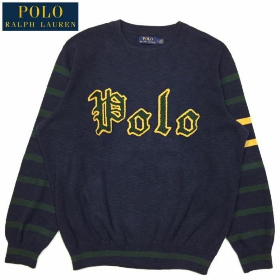 POLO RALPH LAUREN(ポロラルフローレン)の定価36,300 美品 Ｌ ポロ ラルフローレン コットン レターマン セーター メンズのトップス(ニット/セーター)の商品写真