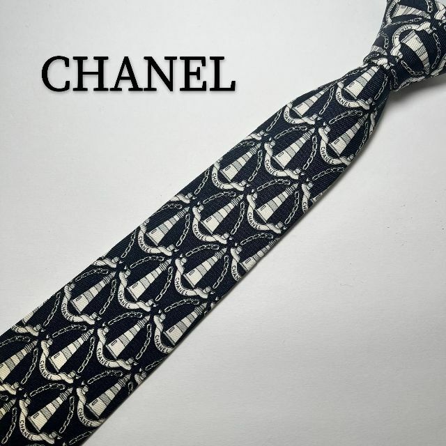 CHANEL(シャネル)のシャネル CHANEL ネクタイ シルク ブラック 総柄 華やか 黒 チェーン メンズのファッション小物(ネクタイ)の商品写真