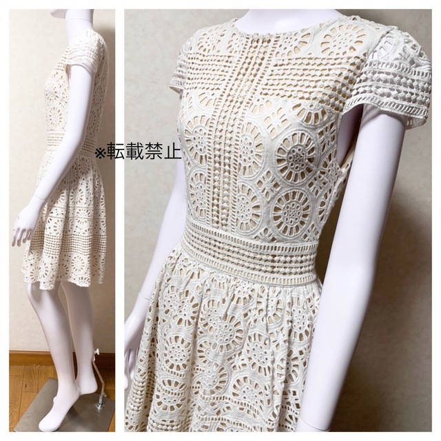 美品 alice+olivia アイレット刺繍レース フレアワンピースドレス