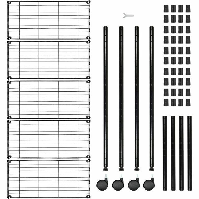 【色: 5層 ブラック】Simple Deluxe 5段スチールラック、幅74× 2