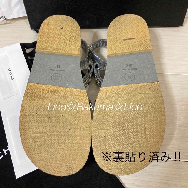美品 CHANEL ココマークチェーンストラップサンダル(シルバー・サイズ38)