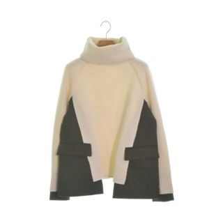 サカイ(sacai)のsacai サカイ ニット・セーター 2(M位) オフホワイトxカーキ 【古着】【中古】(ニット/セーター)