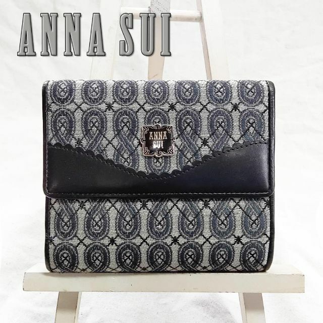 ANNA SUI(アナスイ)の良品 アナスイ ANNASUI キャンバス がま口 折り財布 ロゴプレート レディースのファッション小物(財布)の商品写真