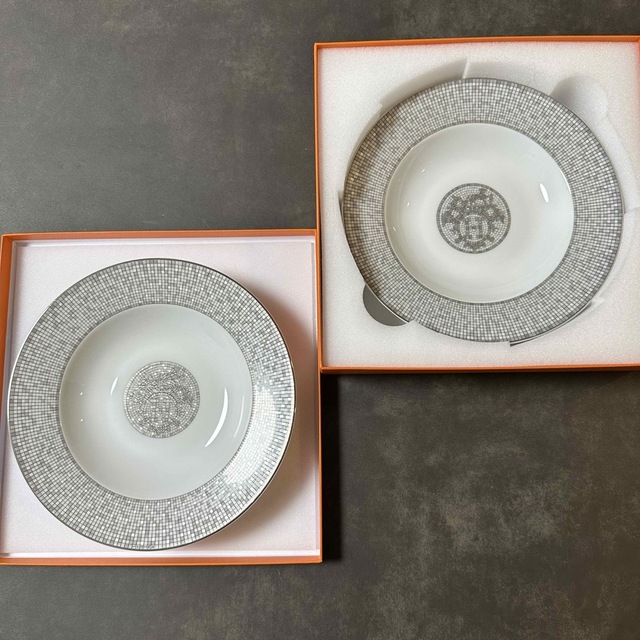新品未使用 HERMES エルメス モザイク24 プラチナ スーププレート 2枚