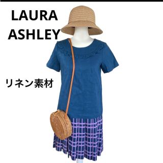 ローラアシュレイ(LAURA ASHLEY)のLAURA ASHLEY リネン素材　異素材　ワンピース(ひざ丈ワンピース)