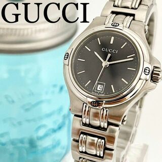 グッチ(Gucci)の385 GUCCI グッチ時計　レディース腕時計　ブラック　シルバー　箱付き(腕時計)