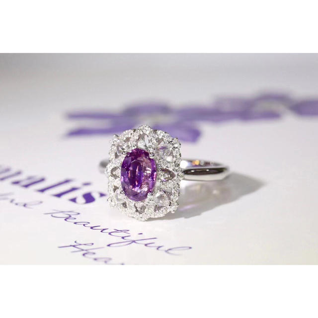天然 パープル サファイア ダイヤ リング1.29ct k18 f