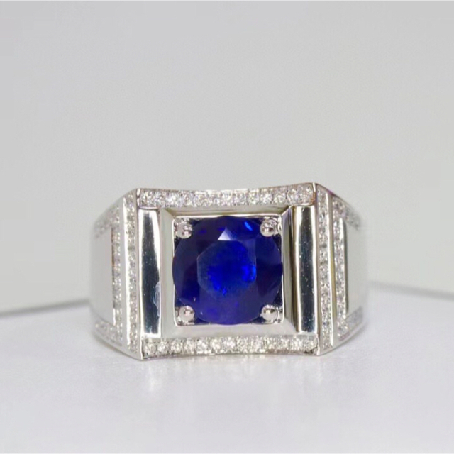 天然 ロイヤルブルーサファイア ダイヤ リング2.43ct k18 f リング