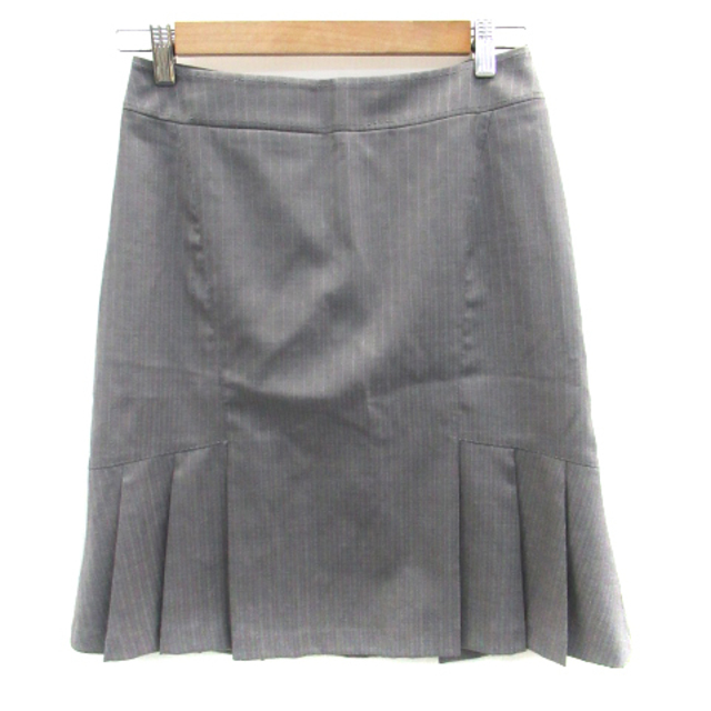 INED(イネド)のイネドプリーツスカート ひざ丈 ストライプ柄 ウール 9 グレー ピンク レディースのスカート(ひざ丈スカート)の商品写真