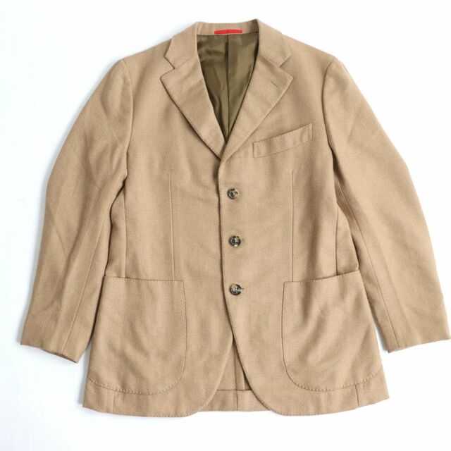 美品◆ISAIA イザイア キャメル100% ヘリンボーン柄 シングル ジャケット/テーラードジャケット ブラウン 48 イタリア製 正規品 メンズ