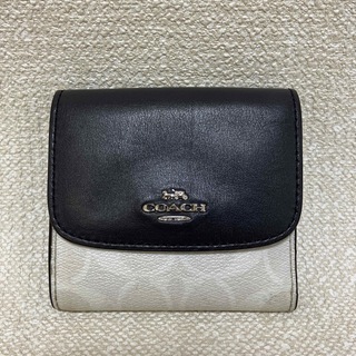 コーチ(COACH)のコーチ　COACH 折り財布　シグネチャー　チャコールグレー　オフホワイト(財布)