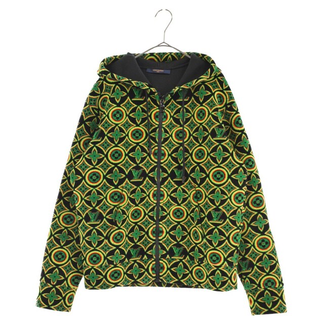 LOUIS VUITTON ルイヴィトン 21SS Monogram Flower Zip-Through Hoodie ジップアップフーディー ブラック/グリーン RM211 ZRY HKY88W