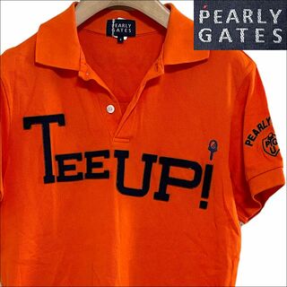 パーリーゲイツ(PEARLY GATES)のJ3525 美品 パーリーゲイツ TEEUP!ロゴ鹿の子ポロシャツ オレンジ 4(ウエア)