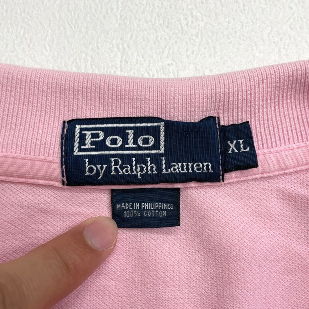 Ralph Lauren(ラルフローレン)のUS古着 ポロ ラルフローレン Polo by Ralph Lauren 鹿の子 ポロシャツ 半袖 ワンポイント ロゴ 刺繍 サイズ：メンズ XL ビッグサイズ ピンク 【中古】 メンズのトップス(ポロシャツ)の商品写真