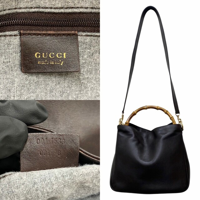 極 美品 GUCCI グッチ オールドグッチ バンブー レザー 本革 2way ハンドバッグ ミニ トートバッグ ショルダーバッグ ブラウン 35572