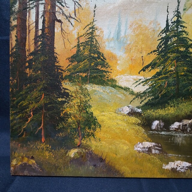 292 絵画 油彩 油絵 風景画 N.WEBSTER 山間風景 額装 額縁付きの通販