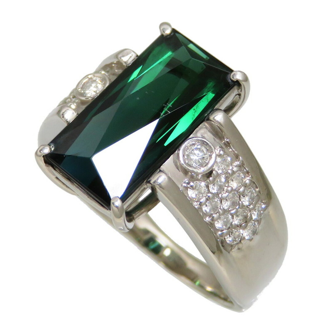 ノーブランドリング・指輪 フラワー トルマリン ダイヤリング Pt900プラチナ シルバー銀 グリーン緑 40802030520