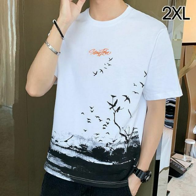 2XL メンズ 半袖 tシャツ カジュアル 春 夏 シンプル おしゃれ ホワイト メンズのトップス(Tシャツ/カットソー(半袖/袖なし))の商品写真