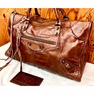 良品】バレンシアガ トートバッグ シティ レザー スタッズ ブラウン