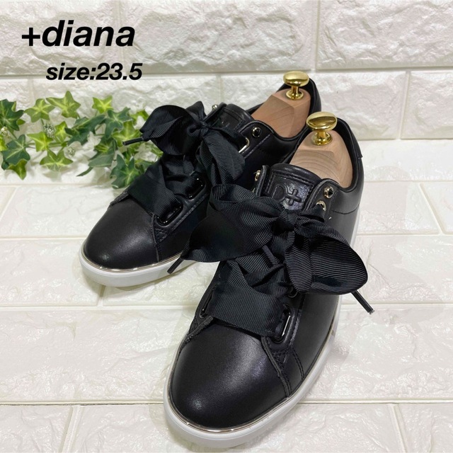 美品】+dianaプラスダイアナ ローカットスニーカー リボンブラック23.5