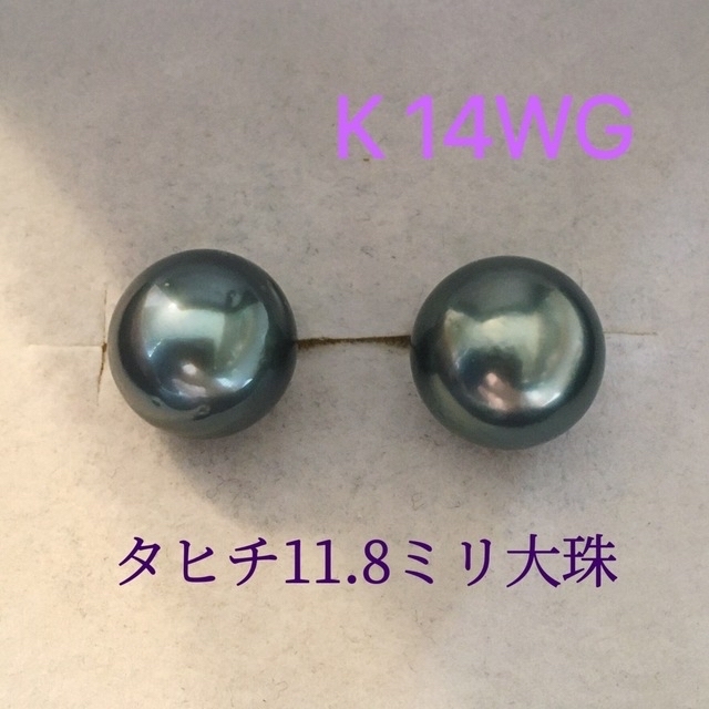 【新品】K14WG　タヒチ黒蝶真珠ピアス　（定価45000円以上）　ケース、箱付