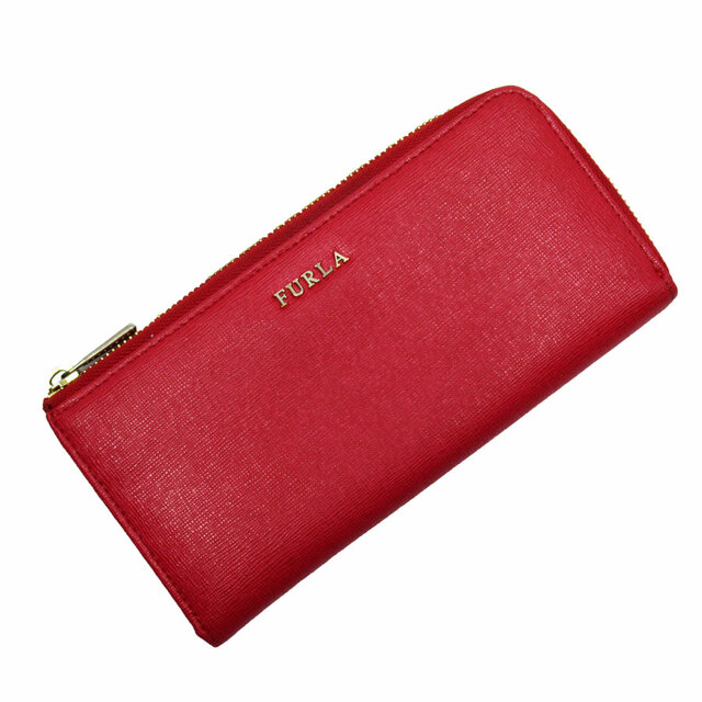 幻想的 美品 FURLA フルラ 長財布 レッド L字ファスナー レザー